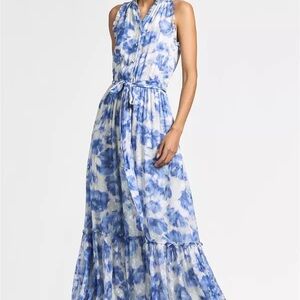 Sachin + Babi Blue and White Ruffled Tiered Maxi Dress